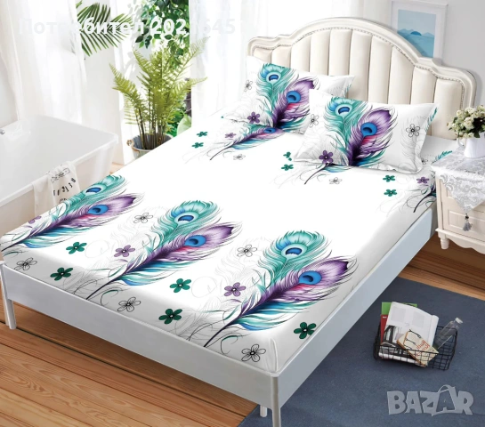 Чаршаф с ластик за голяма спалня и 2 калъфки, снимка 4 - Спално бельо - 53568485