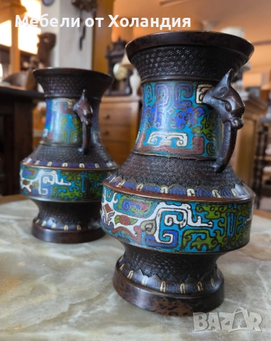 две японски вази Клоасон от 19-ти век, снимка 11 - Антикварни и старинни предмети - 52524839