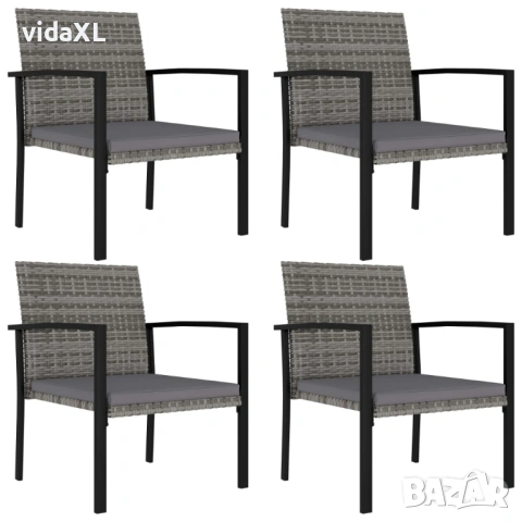 vidaXL Градински трапезни столове, 4 бр, полиратан, сиви(SKU:315113)