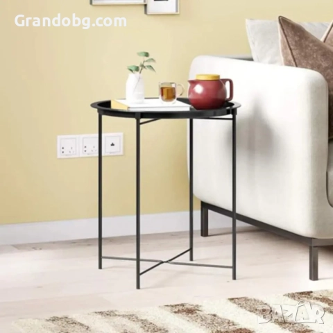 Метална кръгла сгъваема масичка – за хол, тераса, градина или спалня, снимка 2 - Маси - 52107744