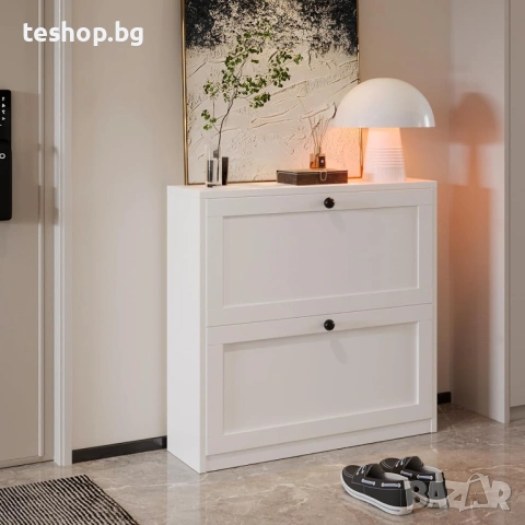 Шкаф за обувки VOWNER с 2 падащи чекмеджета бял, снимка 5 - Шкафове - 53476874