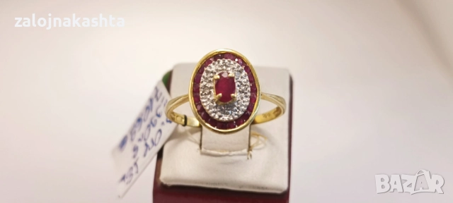 Златен пръстен с Рубин и Брилянти-3,00гр/18кр
