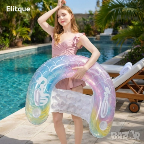 Надуваем матрак русалка 115x70 см с поставки за чаши – стилен и удобен за басейн и летен релакс, снимка 4 - Други стоки за дома - 54219597