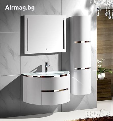 Комплект шкафове за баня - горен с огледало, долен с умивалник и колона 5819, снимка 1 - Шкафове - 45282326