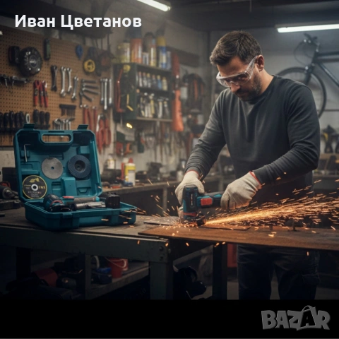 Мини ъглошлайф KraftRoyal 24V 6Ah с безчетков мотор и 2 батерии за бързо и прецизно рязане