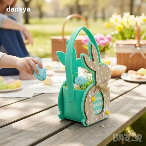 6410 Декоративна великденска кошничка за яйца Зайче, снимка 3 - Декорация за дома - 53427085