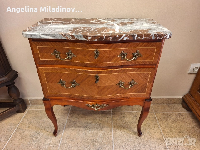 Скрин Луи XV с богата Интарзия и мраморен плот, снимка 6 - Скринове - 53772606