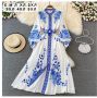 Дълга дамска официална рокля бяло и синьо с коланче, снимка 1 - Рокли - 45438182