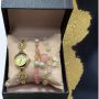 Луксозен дамски комплект часовник с камъни цирконии и 2 броя гривни с естествени камъни в бяло и роз, снимка 2