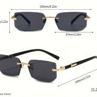 Мъжки черни слънчеви очила без рамки, ретро квадратни слънчеви очила със стилен дизайн, снимка 3 - Слънчеви и диоптрични очила - 45408716