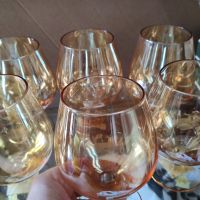 стар кристал сервиз неупотребявани стари огромни български чаши цветно стъкло кристал чаши вино , снимка 3 - Антикварни и старинни предмети - 45209234