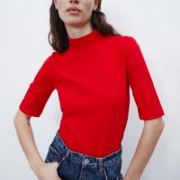 Дамска тениска Zara, 95% памук, 5% еластан, Червена, XL, снимка 1 - Тениски - 45527618