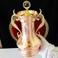 Медна кана,амфора,ваза с позлатен капак,кристал. , снимка 2 - Антикварни и старинни предмети - 45204154