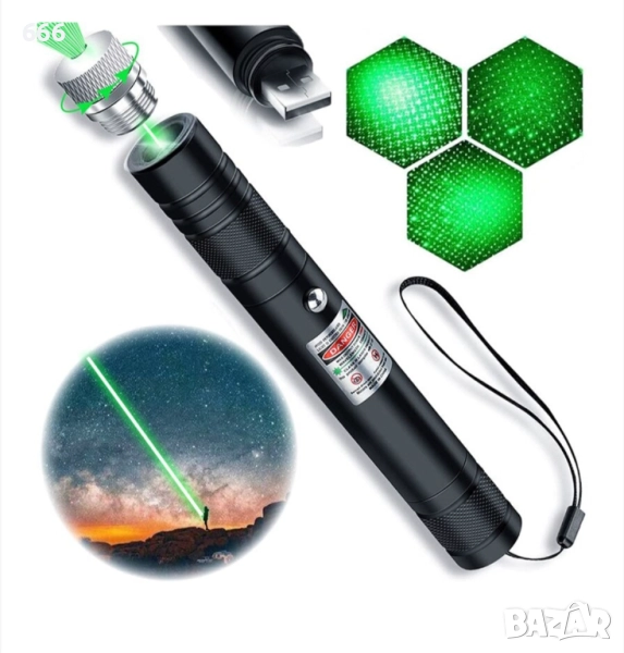 Многофункционална лазерна показалка,разстояние до 3000 м през нощта, зелен лазер., снимка 1