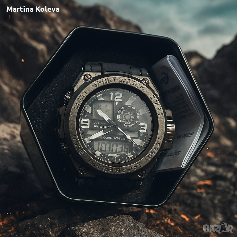 Спортен аналогово-дигитален мъжки часовник с подсветка, аларма и водоустойчив корпус, снимка 1