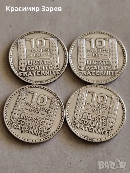 10 франка 1929,31,33 и 34 год, сребро, тегло 10 гр, проба 680/1000, снимка 1