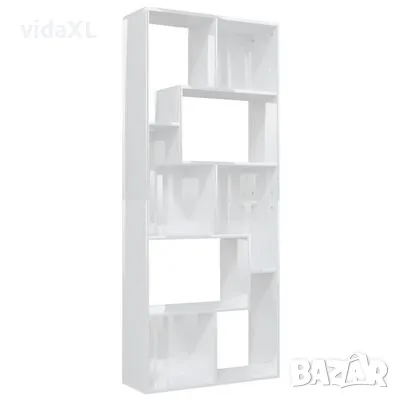 vidaXL Шкаф библиотека, бял гланц, 67x24x161 см, инженерно дърво（SKU:801883）, снимка 1