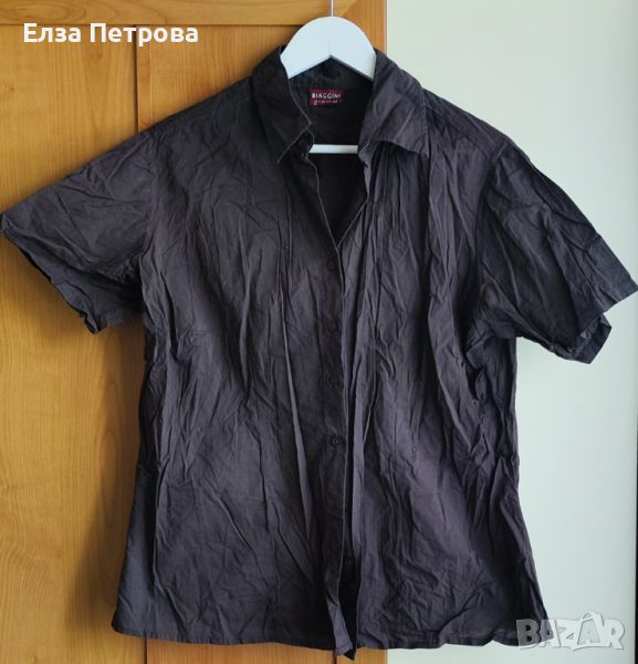Дамска тъмнокафява памучна лятна риза, снимка 1