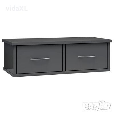 vidaXL Стенен рафт с чекмеджета, сив гланц, 60x26x18,5 см（SKU:800593, снимка 1