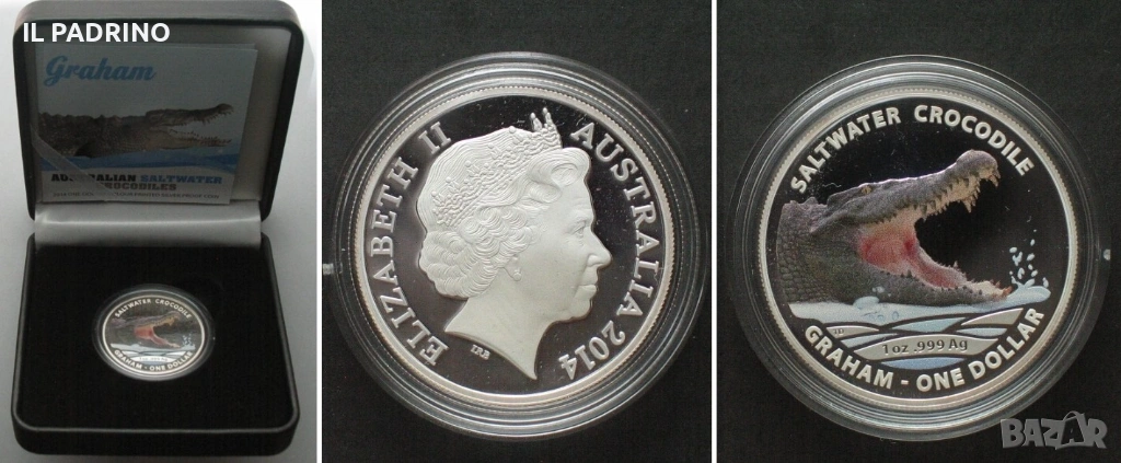 Сребро 2014 Соленоводен крокодил Греъм 1 унция OZ, снимка 1