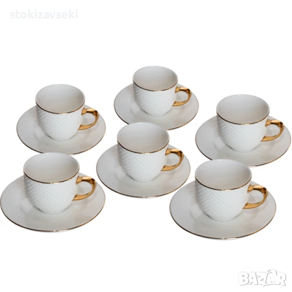 Комплект за кафе в релефен дизайн със златни акценти, снимка 1