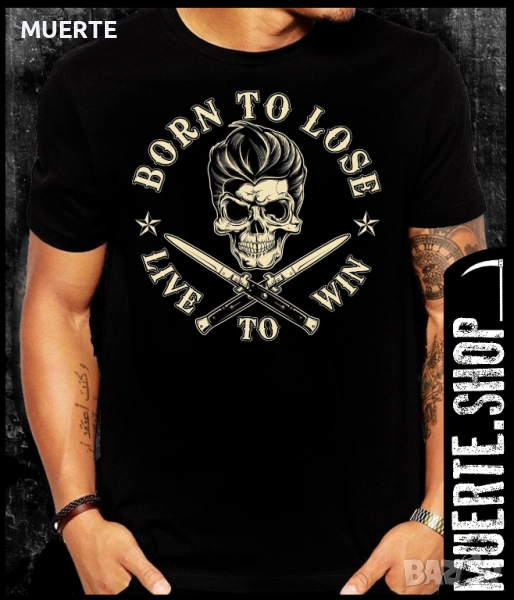Черна тениска с щампа BORN TO LOSE, снимка 1
