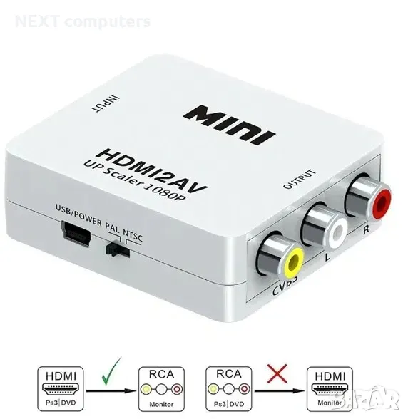 АКТИВЕН преходник HDMI към AV,RCA(чинчове) + Гаранция, снимка 1