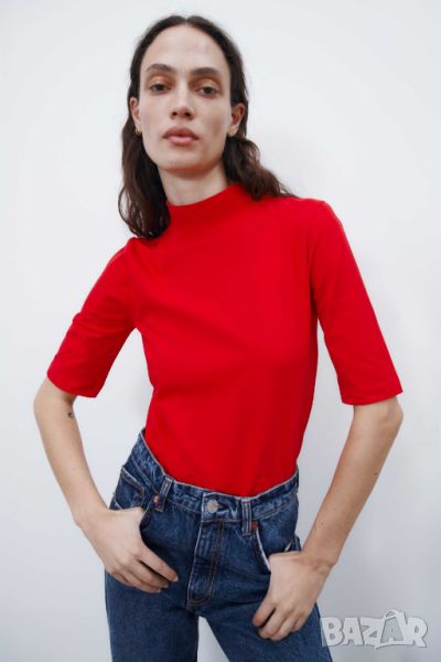 Дамска тениска Zara, 95% памук, 5% еластан, Червена, XL, снимка 1