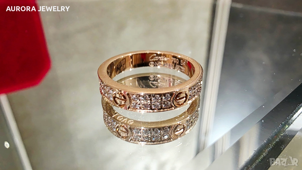 CARTIER Love Band Rose Gold Paved Diamonds Small Model Пръстен, снимка 1