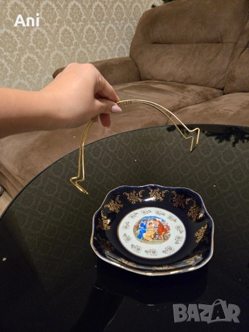 Фруктерия с метална дръжка от ОРИГИНАЛЕН ЧЕШКИ КОБАЛТ, снимка 5 - Прибори за хранене, готвене и сервиране - 52776912