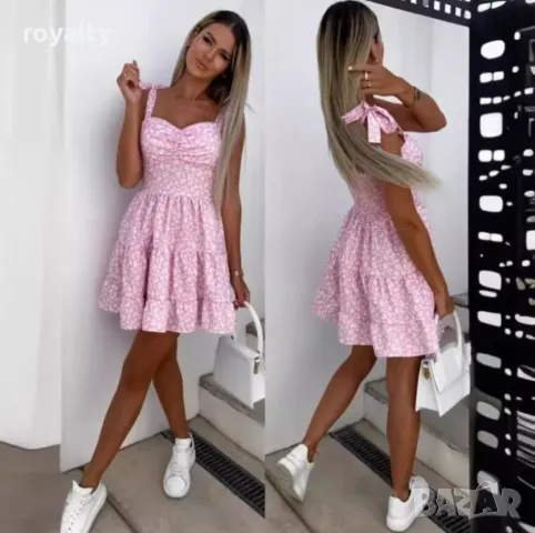 ПРОМО Лятна розова рокля на цветчета , снимка 2 - Рокли - 50185488