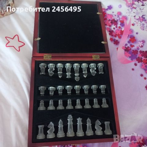 шах със стъклени фигури и дървена основа. , снимка 5 - Шах и табла - 46439588
