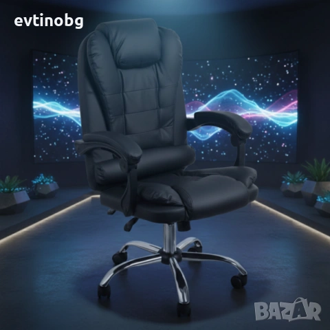 Ергономичен офис стол с лумбална опора от еко кожа в черен цвят – комфорт за дълги часове без болки , снимка 7 - Столове - 53863099