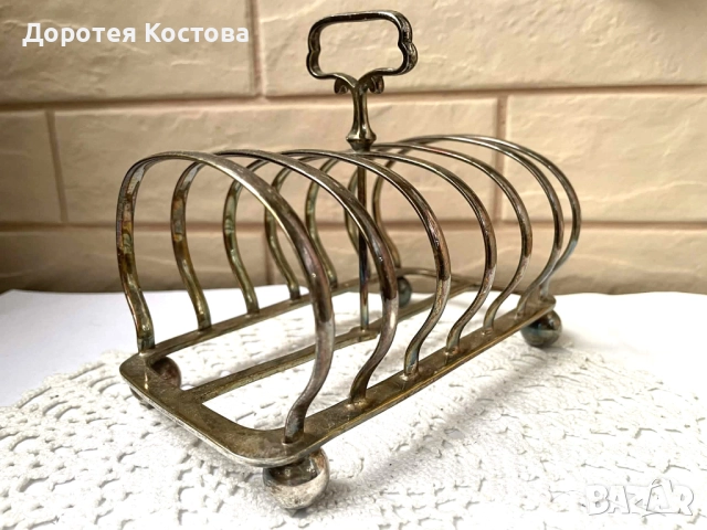 Красива посребрена поставка за 6 филийки от Англия, снимка 3 - Антикварни и старинни предмети - 52654596