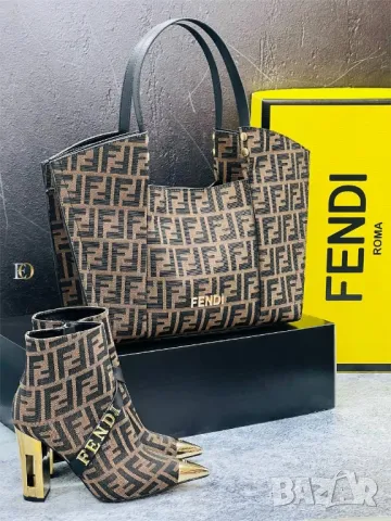 дамски комплект чанта/ раница, боти  на ток и портмоне fendi versace , снимка 13 - Дамски боти - 48275290