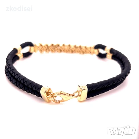 Златна гривна с кожа 7,05гр. 20,0см. 14кр. проба:585 модел:33728-5, снимка 2 - Гривни - 51402543