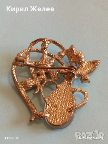 Винтидж брошка с флорален мотив украсен с кристали имитация на лунен камък 30638, снимка 8 - Други - 52546468