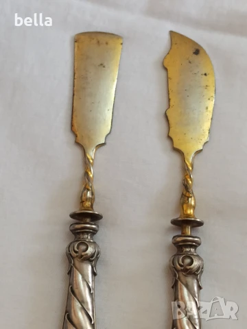 Комплект стари антикварни сребърни прибора за масло и др, снимка 6 - Антикварни и старинни предмети - 50840721