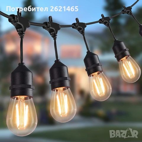 Водоустойчив Градински LED Гирлянд с дължина 5 метра и 10 крушки топла бяла светлина, снимка 3 - Външни лампи - 45240616