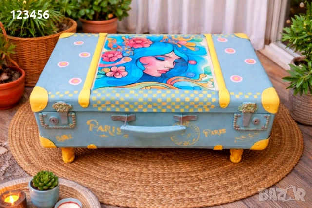 Уникален и цветен винтидж куфар с ново излъчване, снимка 4 - Декорация за дома - 54153887