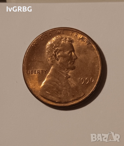1 цент САЩ 1990 1 цент 1990 Американска монета Линкълн , снимка 1 - Нумизматика и бонистика - 44942020
