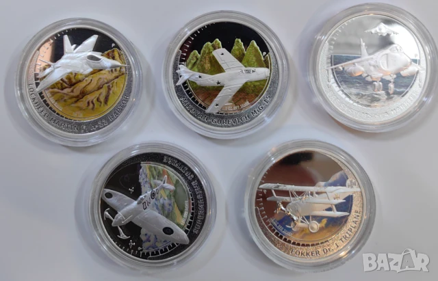 5 броя х 1 оз. Тувалу 2005 г. Изтребители, снимка 4 - Нумизматика и бонистика - 51141021