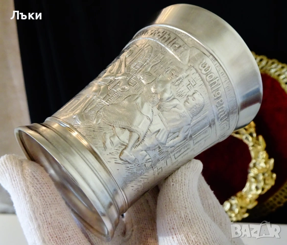 Сватбарска калаена чаша за вино BMF. , снимка 3 - Антикварни и старинни предмети - 53660640