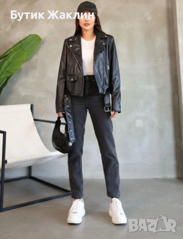 Дамско късо, кожено яке, снимка 3 - Якета - 53879429