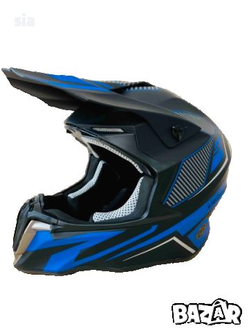 Кросова каска, S/M, карбон със синьо, Шлем за кросов мотор, снимка 2 - Аксесоари и консумативи - 46395313