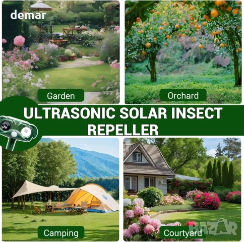 Градински соларен ултразвуков репелент за вредители с мигащи светлини, снимка 7 - Други - 53596317