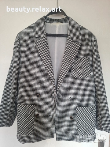 Стилно дамско сако с пепит десен (черно-бяло), снимка 2 - Якета - 53688282