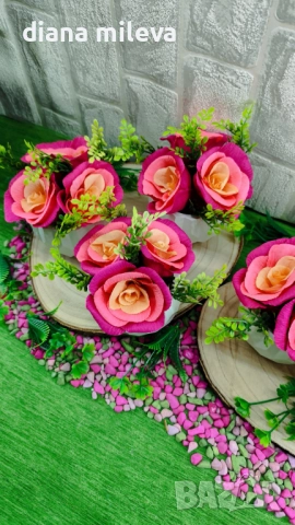 Гипсокерамични кашпи с рози от креп хартия!!, снимка 14 - Декорация за дома - 51630322