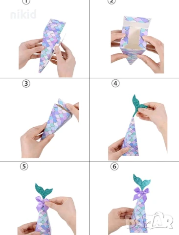 Опашка русалка с люспКартонена кутия кутийка за лакомства сувенир подарък парти рожден ден картонени, снимка 5 - Кутии за храна - 50622868