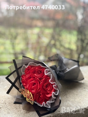 Сатенен букет, снимка 2 - Изкуствени цветя - 53627980